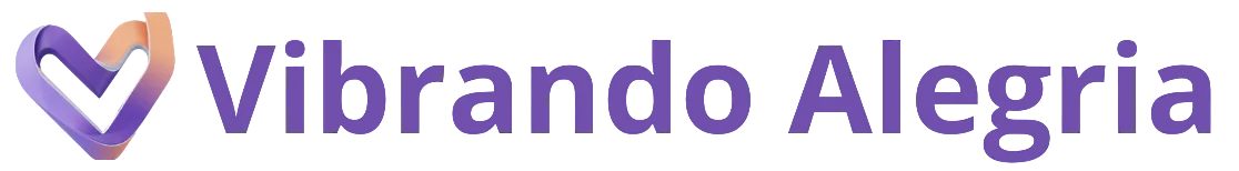 Logo do Blog Vibrando Alegria - Coração roxo com texto logo-